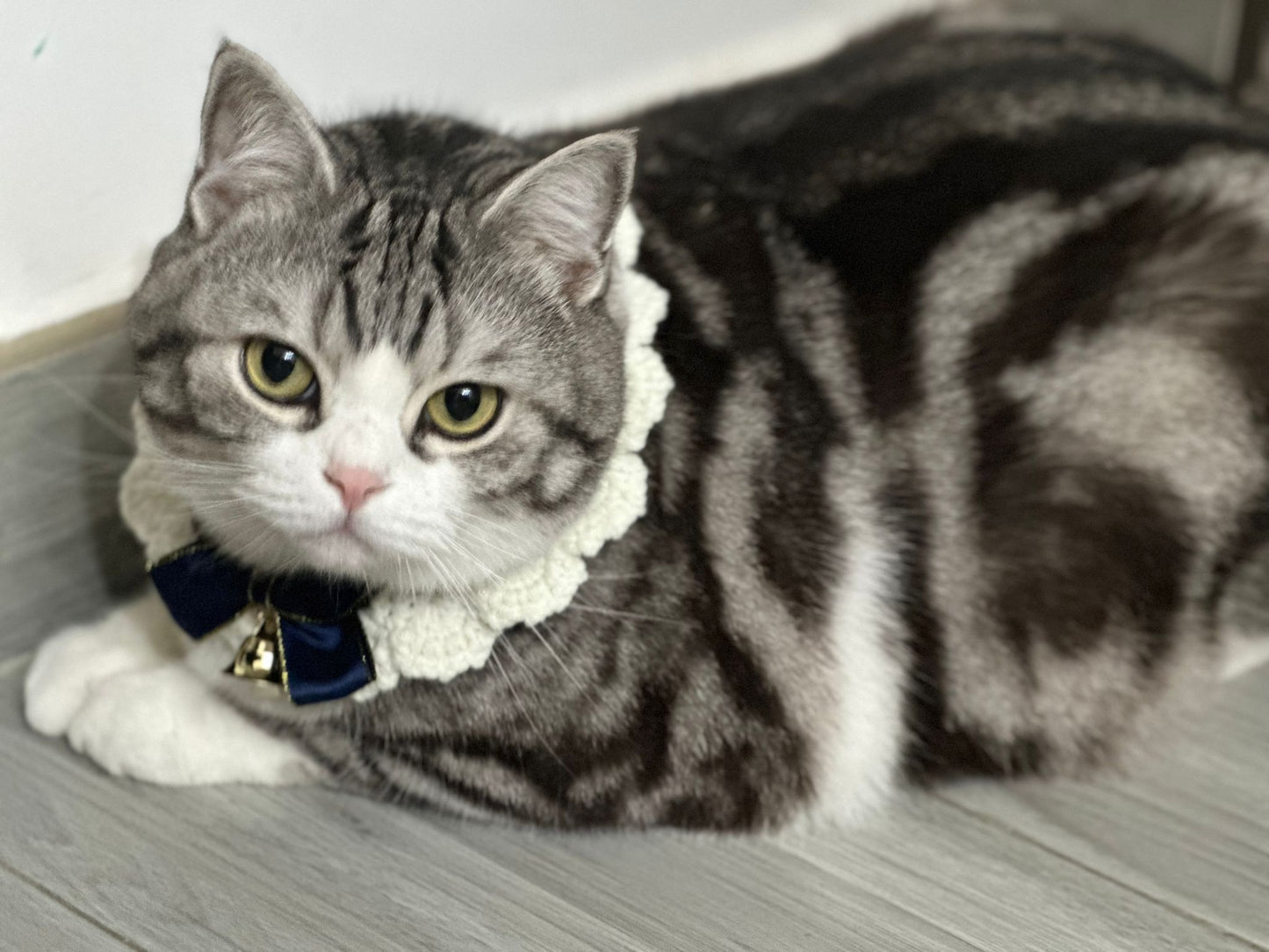 手織藍色吊鐘扣鈕頸圈