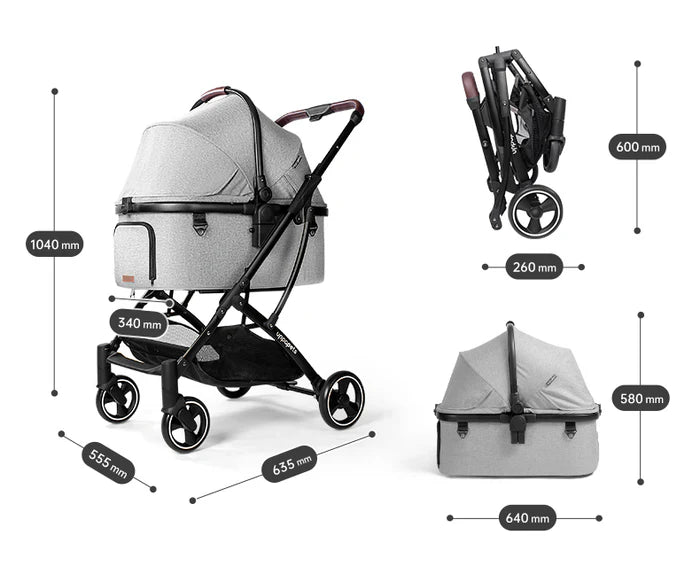 Uppapets Aroa Plus High-View Double-Opening Convertible Pet Stroller | Three Functions in One with Separate Carrycot